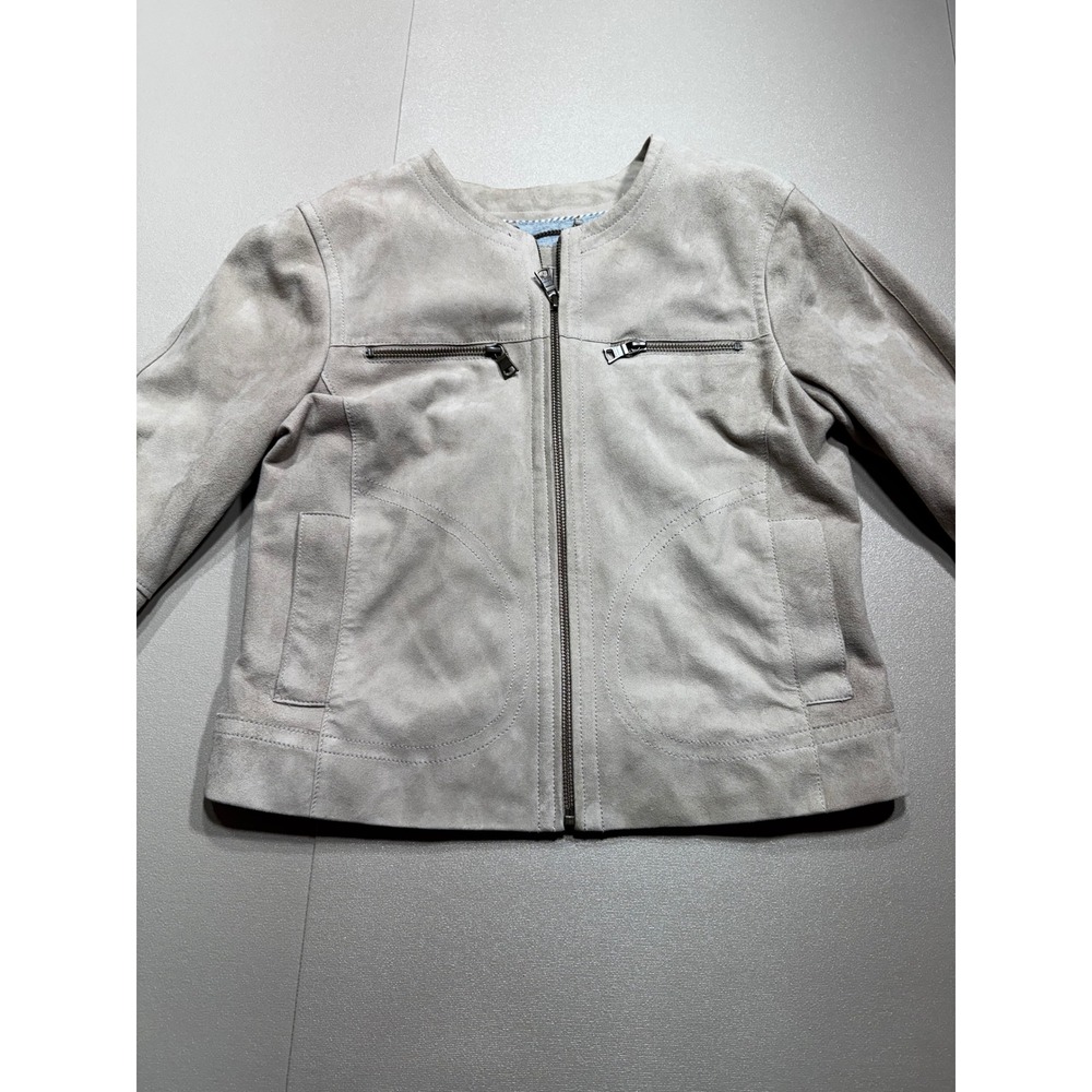 Banana Republic Gray Suede Moto Jacket Womens Small Collarless Full Zip Pocket